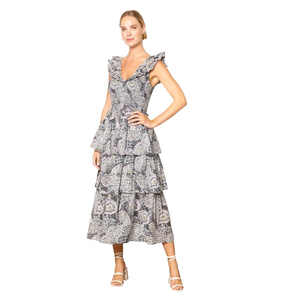 Cleobella Women's Lucy Midi Tiered Ruffled Dress Size XS Geo Print Sundress